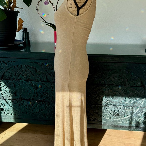 Sleeveless Shimmer Maxi Dress in Gold Champagne - Picture 2 of 3